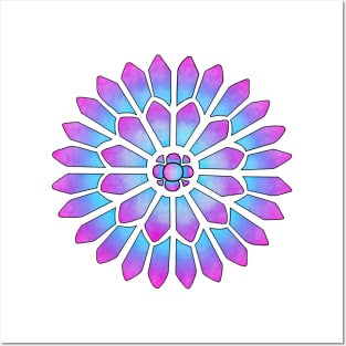 Blue Purple Cloud Stained Glass Floral Mandala Posters and Art